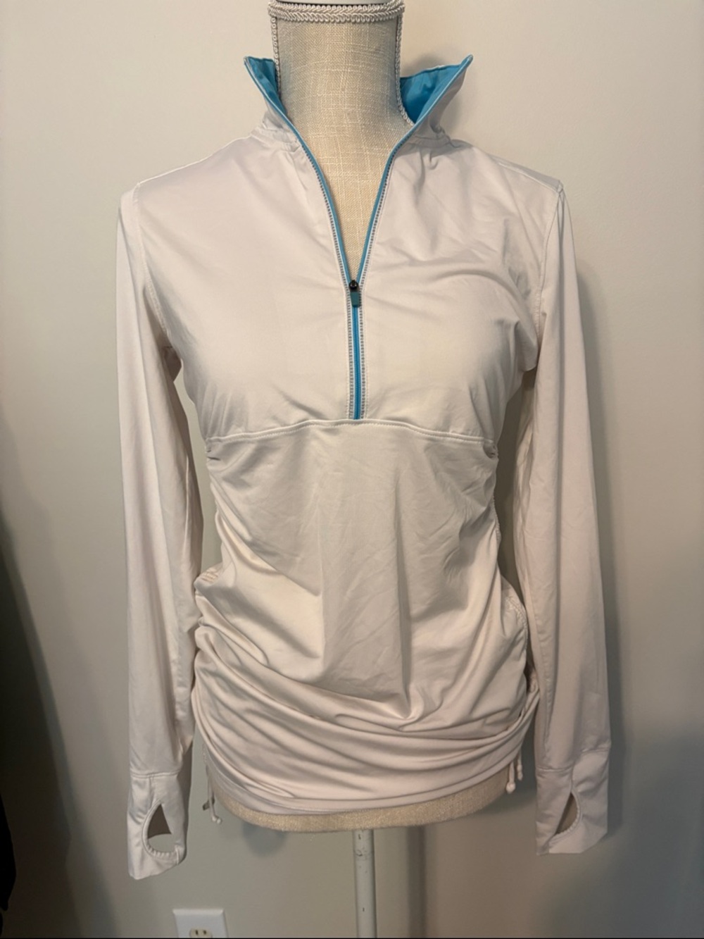 Athleta White Quarter-Zip Pullover with Light Blue Trim
